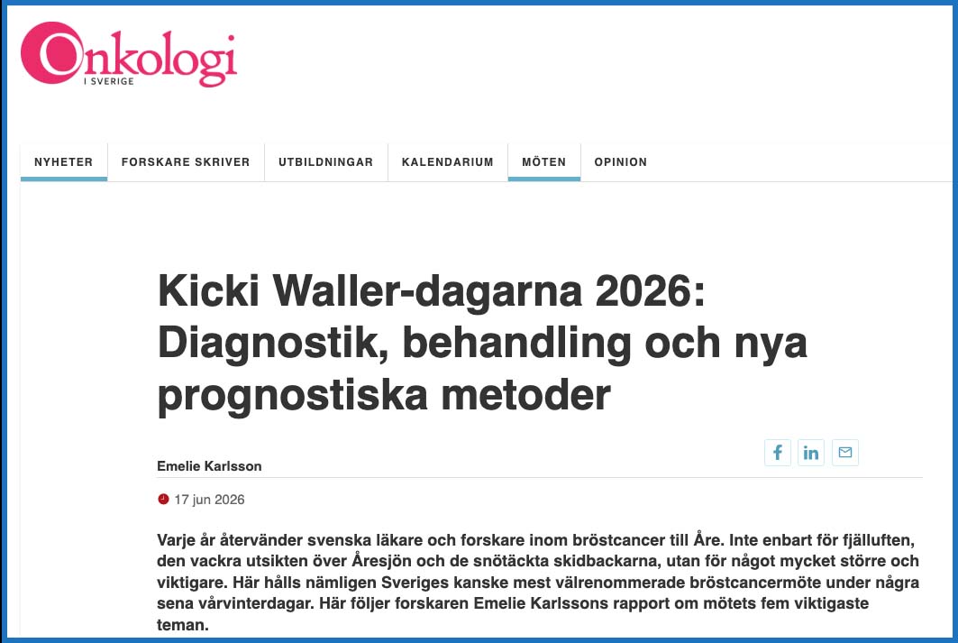 Kicki Waller artikel Onkologi i Sverige (2026)